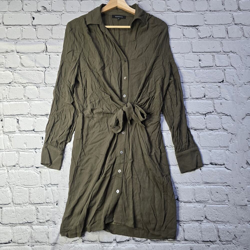 Olivaceous ForestGreen Button Up Wrap Waist Detail Long Sleeve Dress Size Medium
